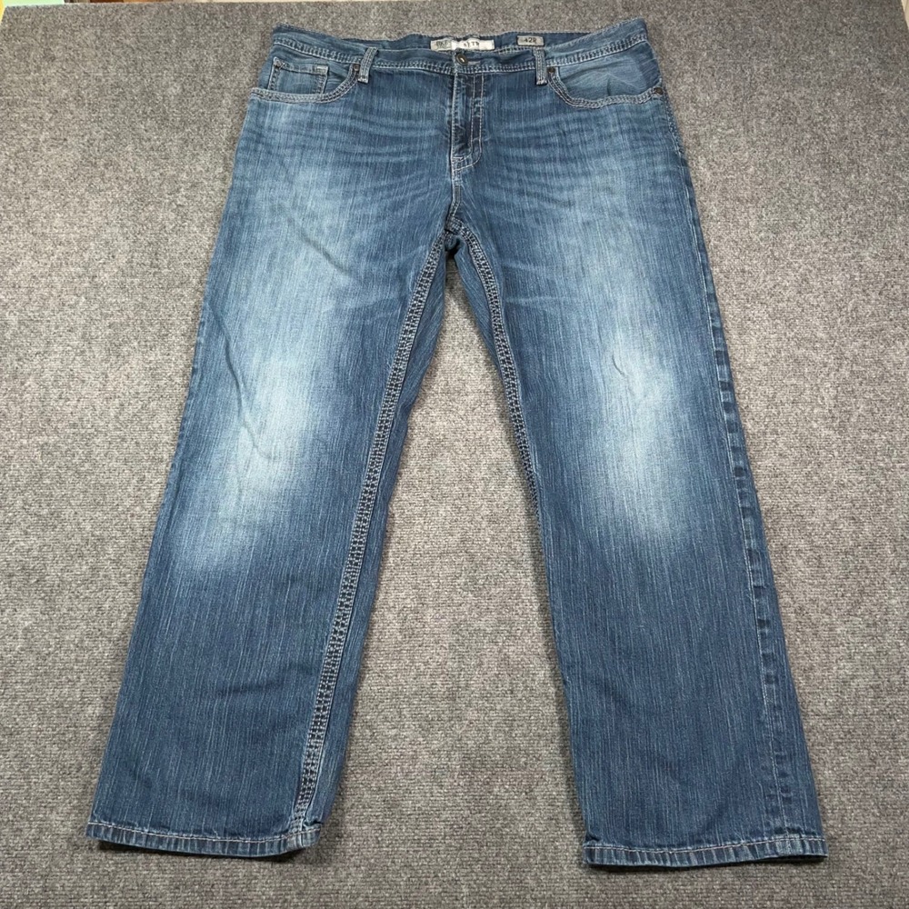 BKE Seth Straight Jeans Mens 42R Stretch Denim Blue Loose Thick Stitch Whisker